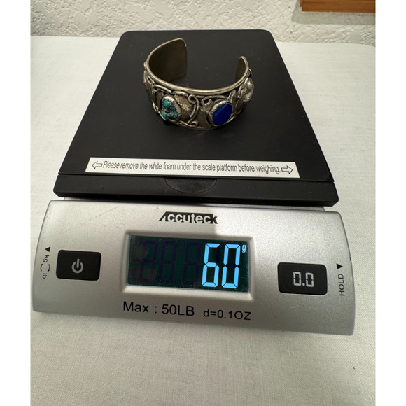 Large Southwestern Cuff Bracelet Nickel Silver Multi Stones Turquoise Chunky Vtg - Picture 7 of 12